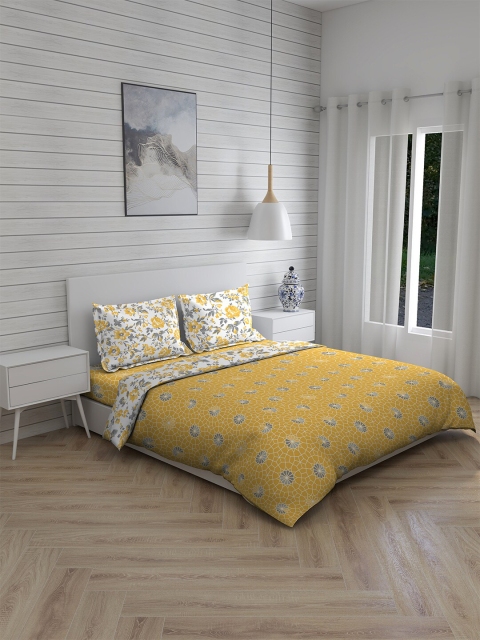 

Layers Yellow & Grey Printed 146 TC Pure Cotton Bedding Set