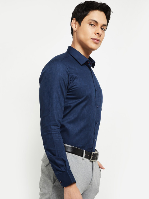 

max Men Navy Blue Opaque Cotton Formal Shirt