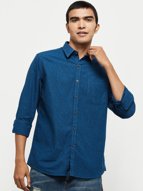 

max Men Blue Opaque Checked Casual Cotton Shirt