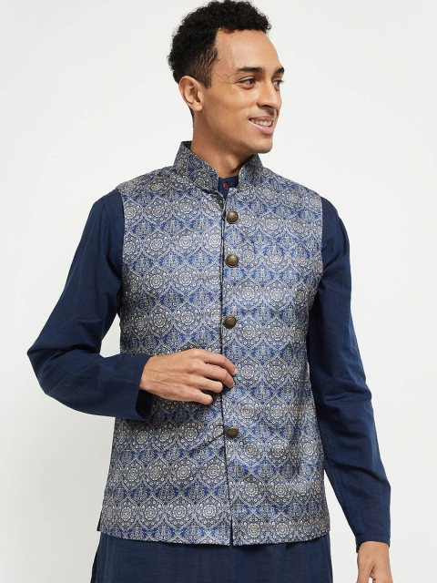

max Men Blue Floral Lightweight Tailored Nehru Jacket