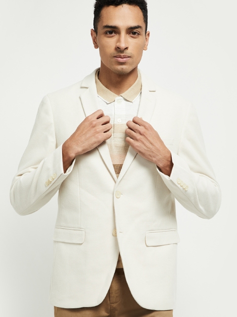 

max Men Off-White Textured Single Breasted Cotton Blazer