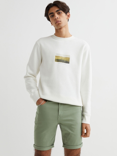

H&M Men Green Solid Slim Fit Twill Shorts