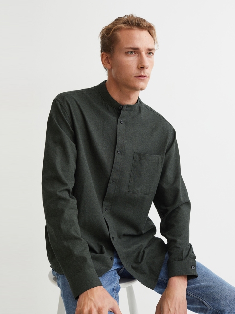 

H&M Men Green Grandad Shirt Regular Fit