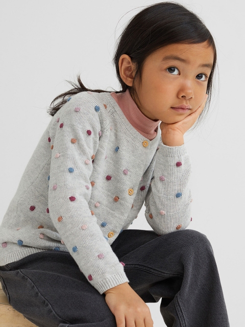 

H&M Girls Grey & Multicoloured Textured-Knit Cardigan