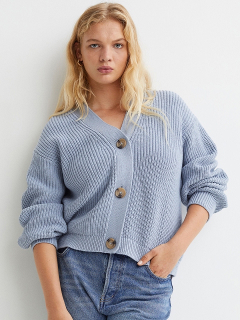 

H&M Women Blue Rib-Knit Cardigan