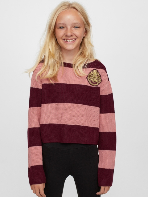 

H&M Girls Red & Pink Colourblocked Acrylic Knitted Jumper