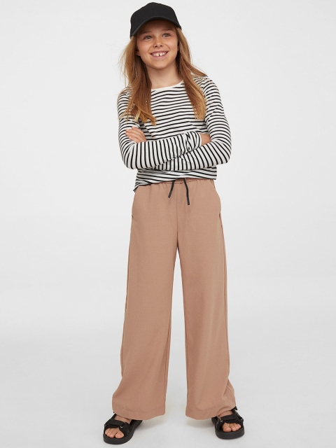 

H&M Girls Beige Solid Wide Pull-On Trousers