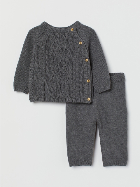 

H&M Girls Grey Self Design 2-Piece Cotton Set