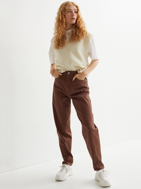 

H&M Women Brown Mom Loose-Fit Twill Trousers