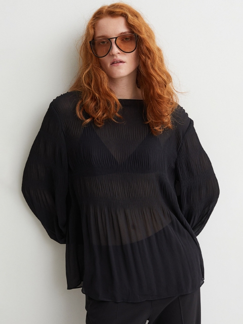 

H&M Black Smocked Chiffon Blouse