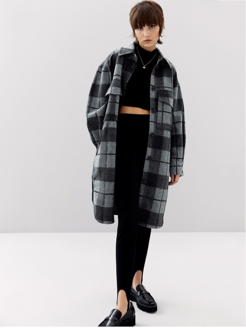 

H&M Women Grey Long Shirt Jacket