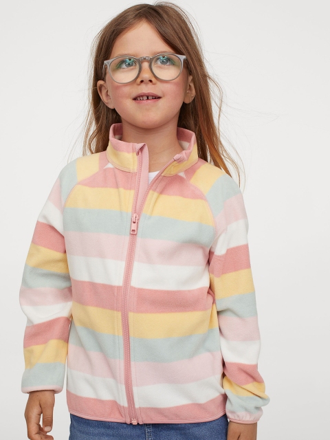 

H&M Girls Pink Striped Fleece jacket