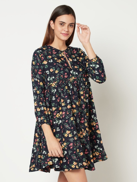 

Da Intimo Black Floral Printed Nightwear Dress