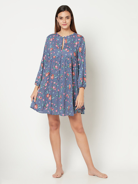 

Da Intimo Women Blue Floral Printed Night Dress