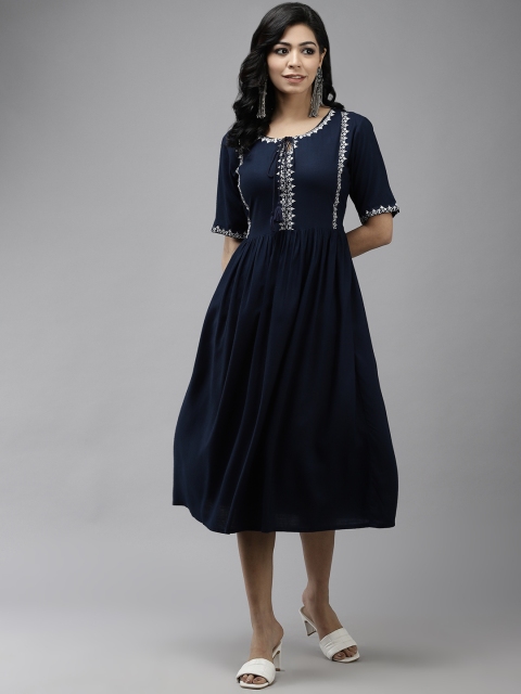 

Yufta Women Navy Blue A-Line Dress
