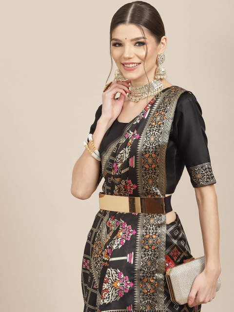 

SHUBHVASTRA Black & Golden Woven Design Banarasi Saree