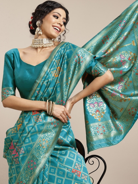 

SHUBHVASTRA Teal Green & Golden Woven Design Banarasi Saree