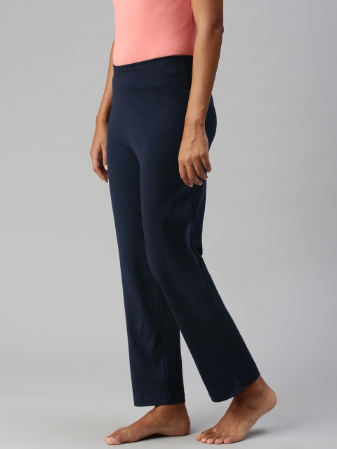 

NOT YET by us Women Navy Blue Solid Cotton Lounge Pants