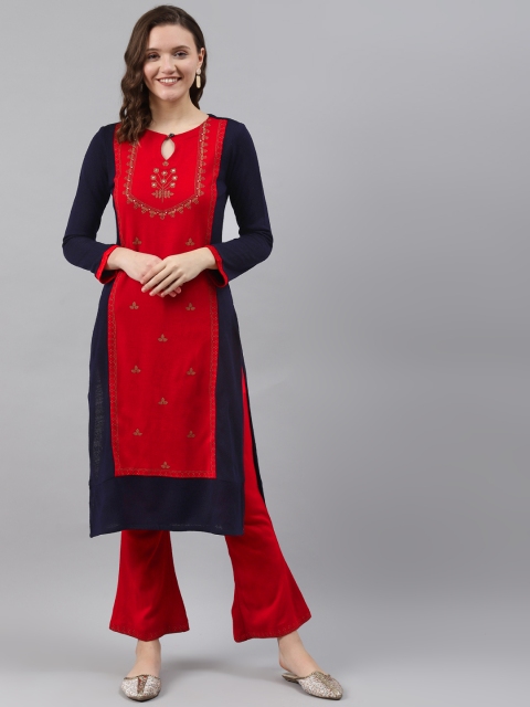 

Laabha Women Red Floral Regular Kurta with Trousers