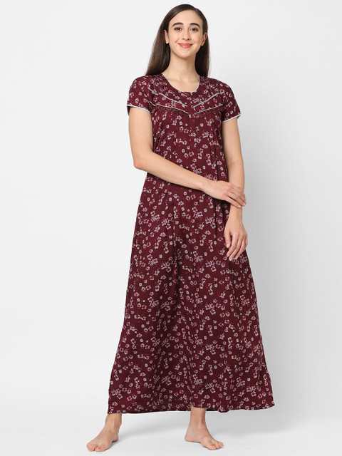 

Sweet Dreams Maroon Printed Maxi Nightdress