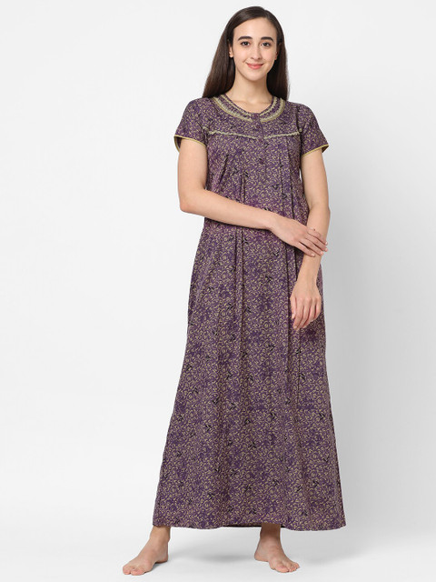 

Sweet Dreams Women Purple Floral Printed Night Dress