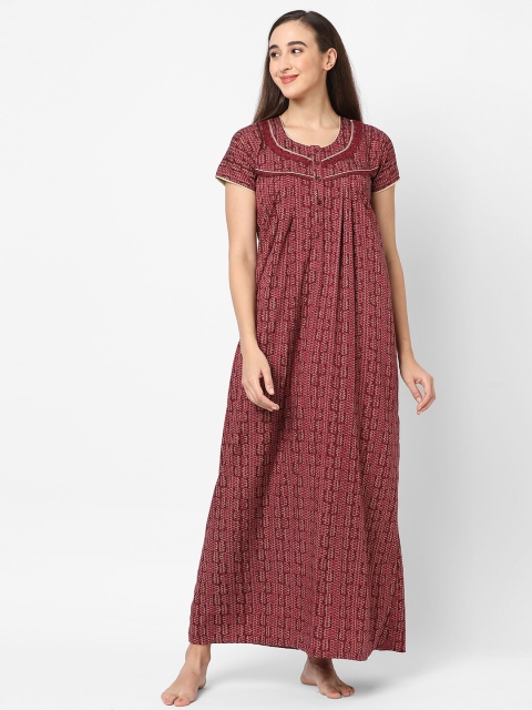 

Sweet Dreams Maroon Printed Maxi Nightdress