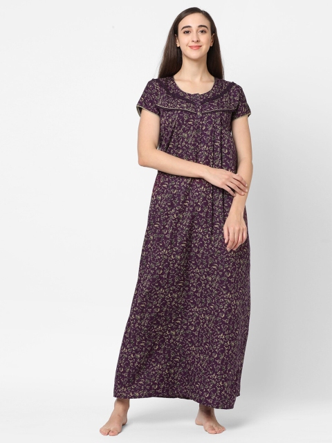 

Sweet Dreams Purple & Beige Floral Printed Maxi Nightdress