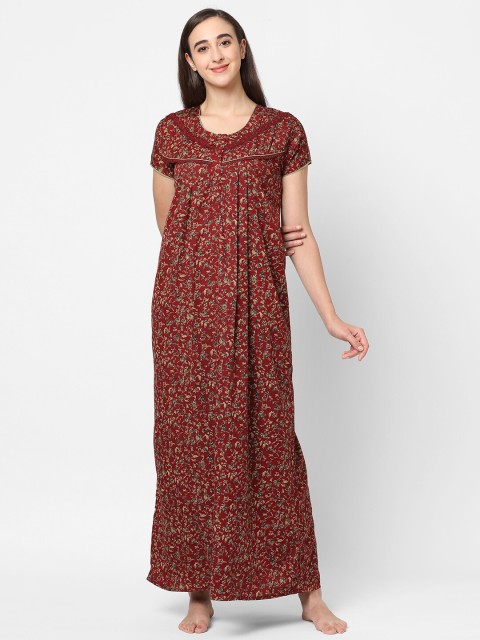 

Sweet Dreams Maroon Printed Maxi Nightdress