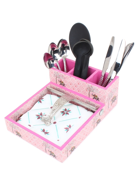 

ONELLA DESIGNS Pink Printed Cutlery & Tissue Holder Tray
