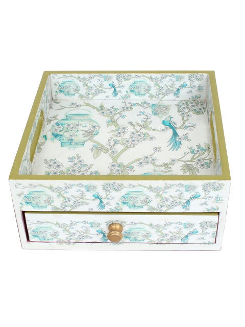 

ONELLA DESIGNS Cream-Coloured & Green Handcrafted Drawer Cutlery Drawer with Tray