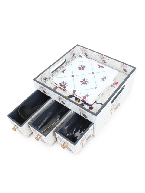 

ONELLA DESIGNS White & Yellow Elephant Printed Drawer Organisers with Tray