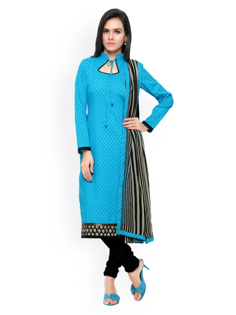 

Touch Trends Blue & Black Printed Cotton Unstitched Dress Material