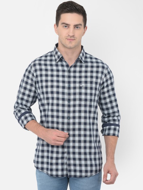 

Canary London Men Navy Blue & White Smart Slim Fit Opaque Checked Cotton Casual Shirt