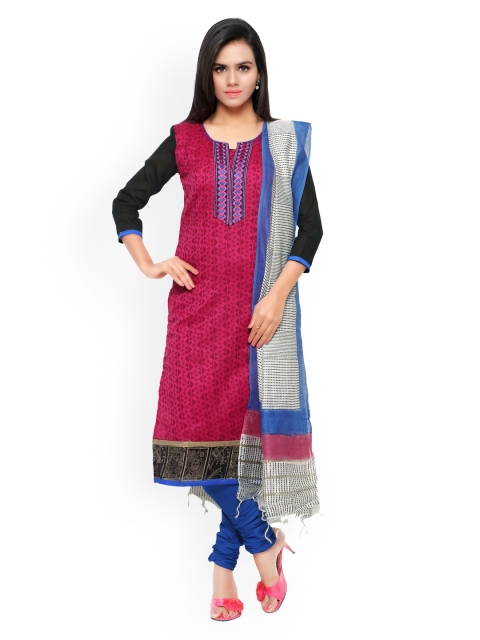 

Touch Trends Magenta & Blue Printed Chanderi Unstitched Dress Material