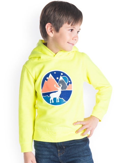 

Cherry Crumble Boys Fluorescent Green Printed Hooded Sweatshirt