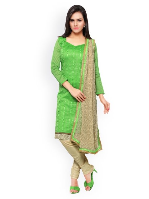 

Touch Trends Green & Beige Embroidered Chanderi Unstitched Dress Material