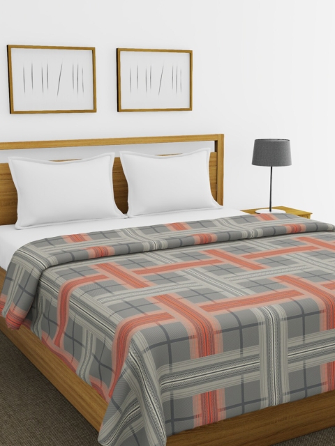 

BIANCA Grey & Peach-Coloured Checked AC Room 300 GSM Double Bed Comforter