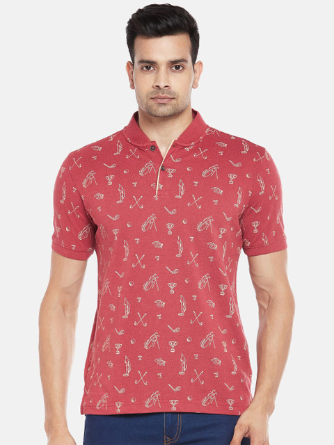 

BYFORD by Pantaloons Men Red Printed Polo Collar Slim Fit T-shirt
