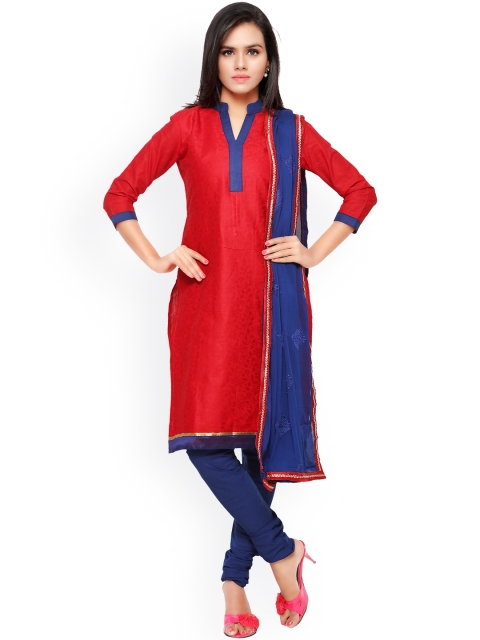 

Touch Trends Red & Blue Cotton Unstitched Dress Material