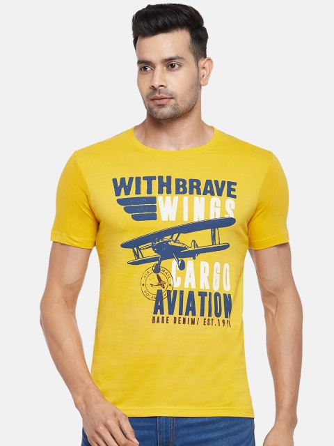 

BYFORD by Pantaloons Men Yellow & Blue Printed Slim Fit T-shirt