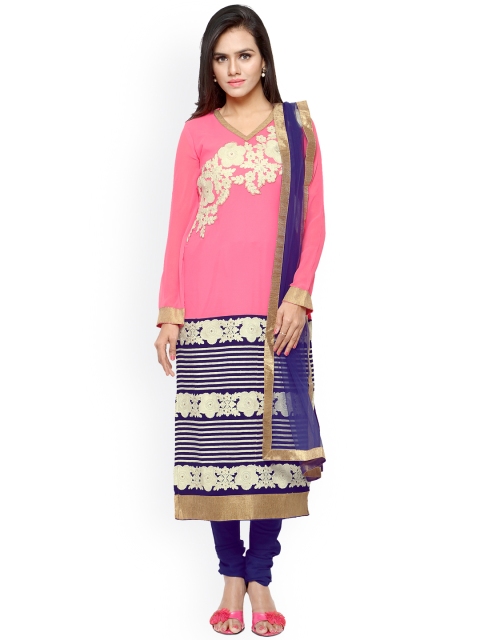 

Touch Trends Pink & Navy Embroidered Georgette Unstitched Dress Material