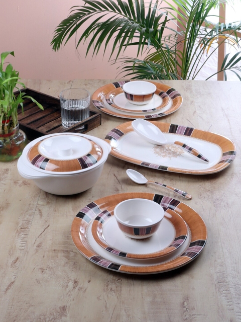 

CDI White & Brown Pieces Printed Melamine Glossy Dinner Set