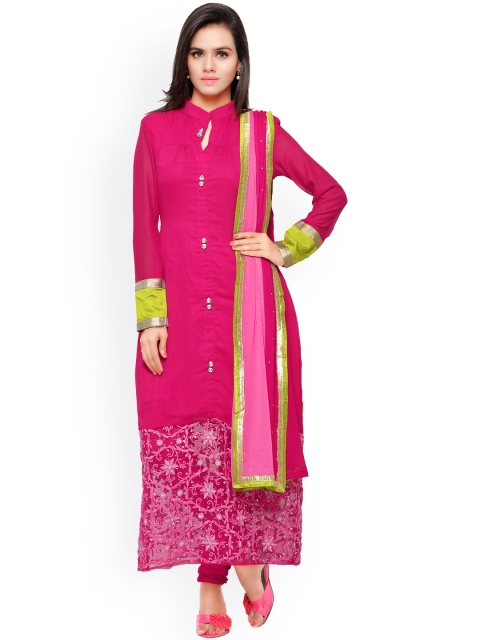 

Touch Trends Pink Embroidered Georgette Unstitched Dress Material