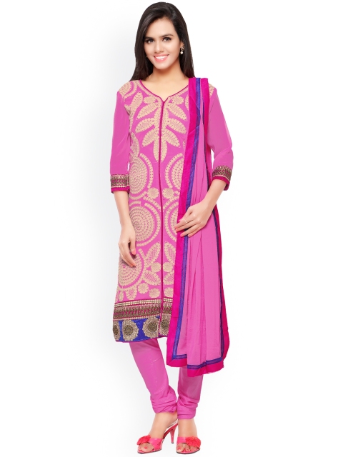 

Touch Trends Pink Embroidered Georgette Unstitched Dress Material