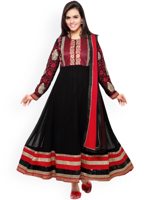 

Touch Trends Black Embroidered Georgette Unstitched Dress Material