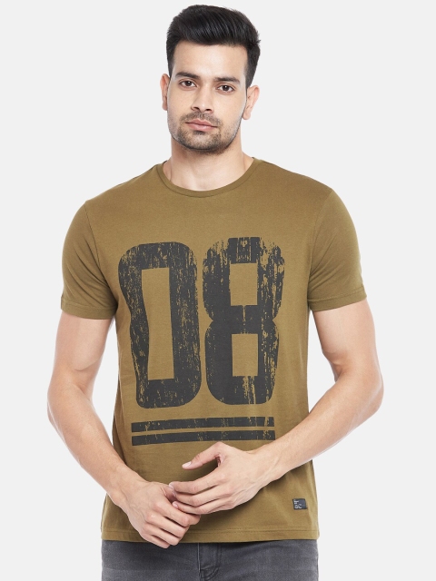 

People Men Olive Green Varsity Printed T-shirt