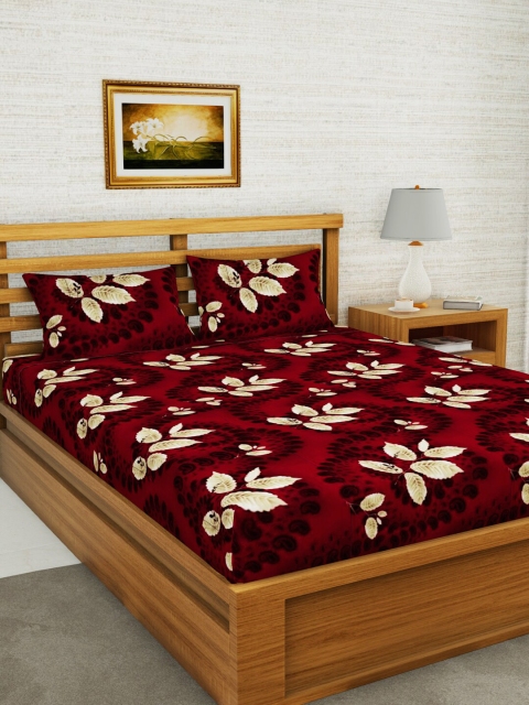 

BIANCA Red & Beige Floral 152 TC Queen Bedsheet with 2 Pillow Covers