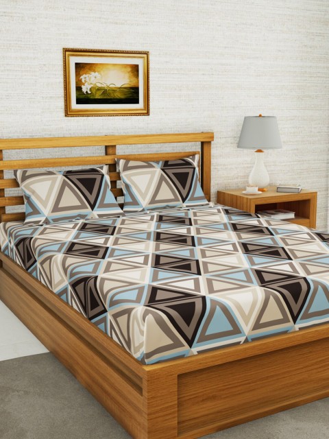 

BIANCA Blue & Brown Geometric 152 TC Queen Bedsheet with 2 Pillow Covers
