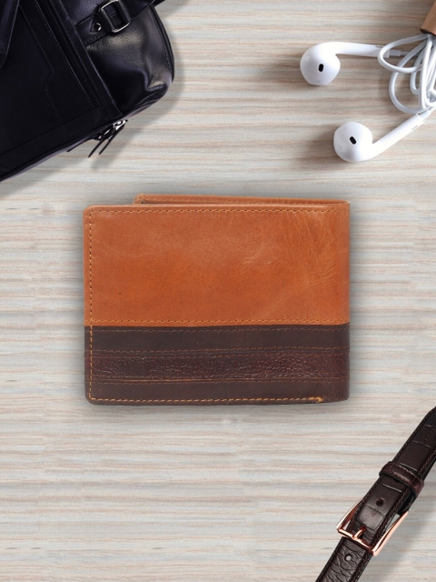 

LOUIS STITCH Men Brown & Tan Colourblocked Genuine Italian Leather RFID Two Fold Wallet