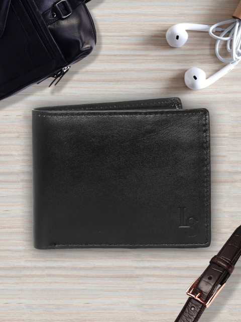 

LOUIS STITCH Men Black Genuine Italian Leather RFID Two Fold Wallet
